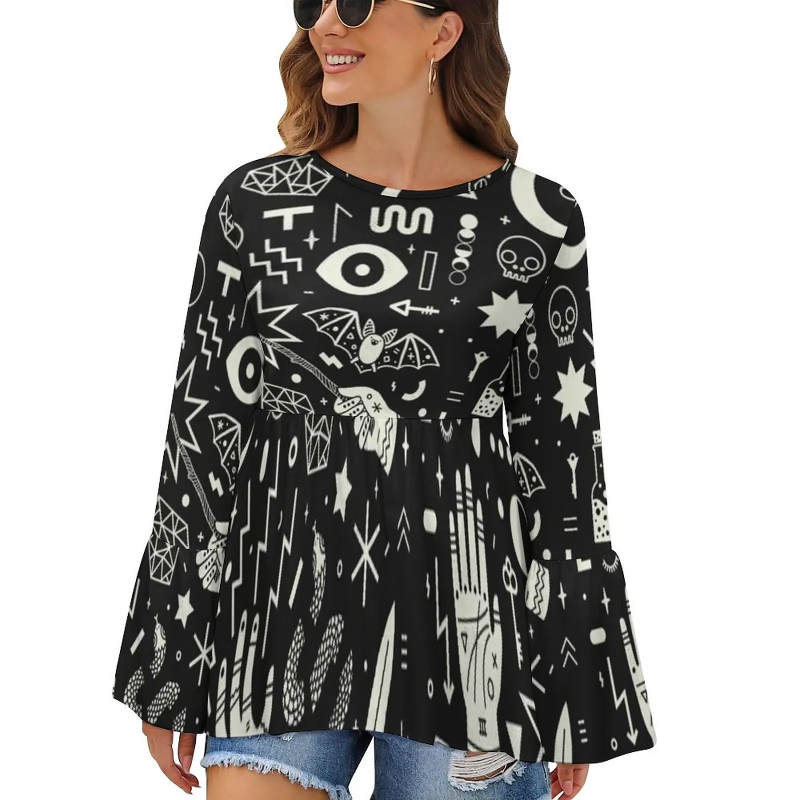 Женская футболка с длинным рукавом принтом |