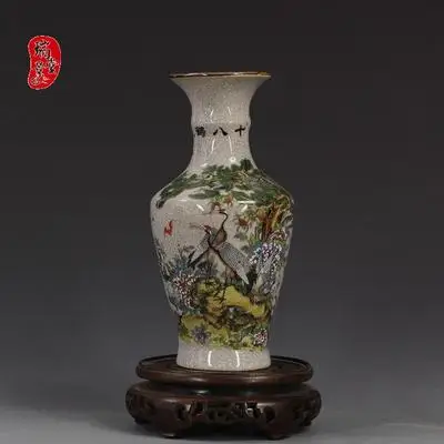 

Exquisite Antique Porcelain Pastel Eighteen Crane Figure Vase Ornament