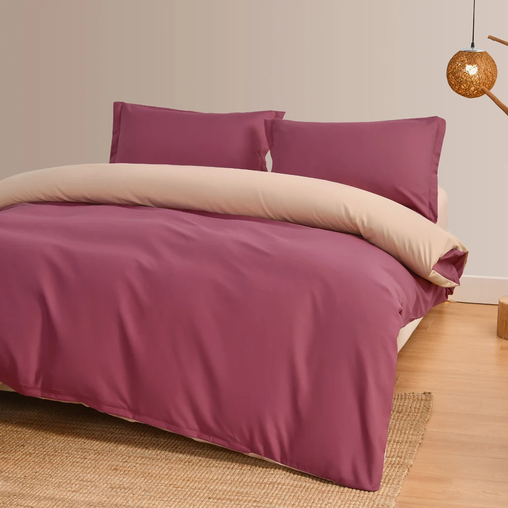 

Red/Pink Comforter Bedding Sets Pure Color Three-piece Cover Set Single Double King Pillowcase Quilt cover Simple Home Textile