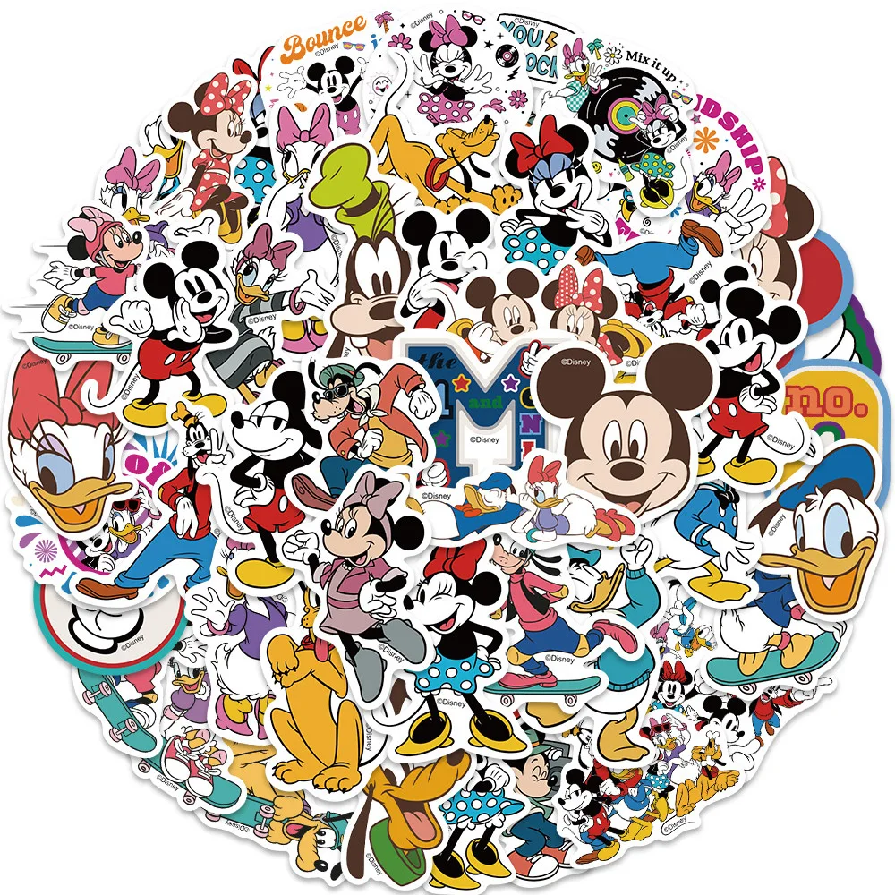 

100pcs Cartoon Mickey Mouse and Donald Duck Stickers for Kids Waterproof DIY Water Bottle Phone Car Disney Stickers Decals