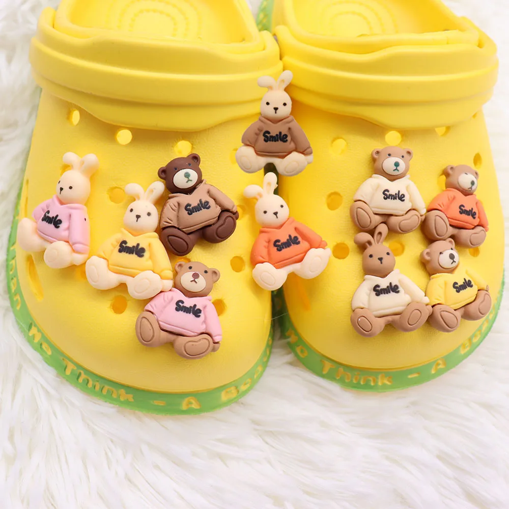 

Mix 50PCS Resin Cartoon Rabbit Bear Smile Doll Shoe Charms Garden Slippers Shoes Decorations for Kids Bracelet Croc Jibz