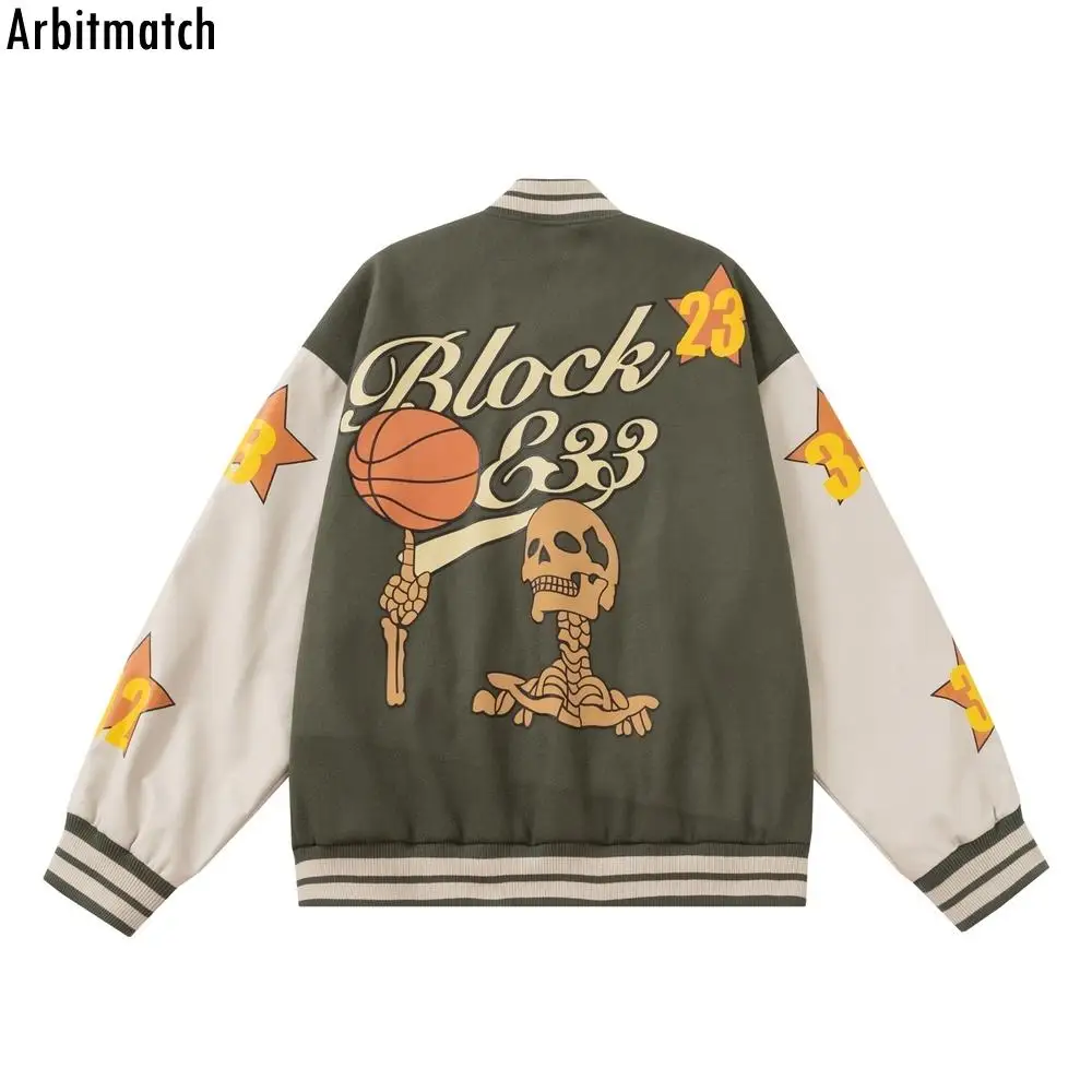 

Baseball Jackets Men Streetwear Hip Hop Funny Skull Basketball Varsity Bomber Patchwork Jacket 2022 Men Autumn Casual Jacket