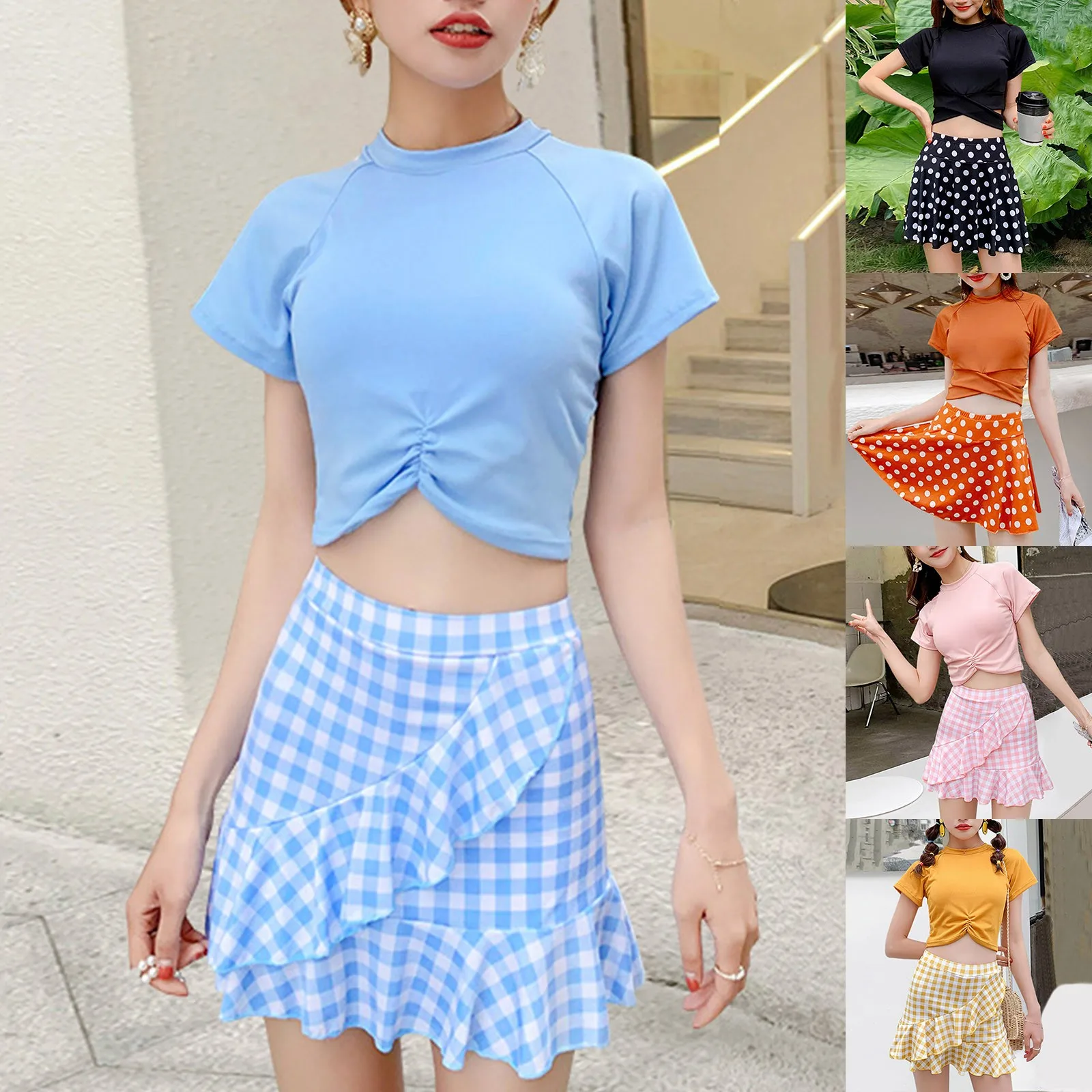 

Женский модный плиссированный короткий бразильский винтажный купальник с круглым вырезом, Раздельный купальник, женский купальный костюм