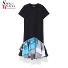 Новинка, сетчатая Летняя женская одежда с оборками и рукавами, черная футболка, платье средней длины с круглым вырезом, милая Одежда для девочек, Robe Femme Style 8302