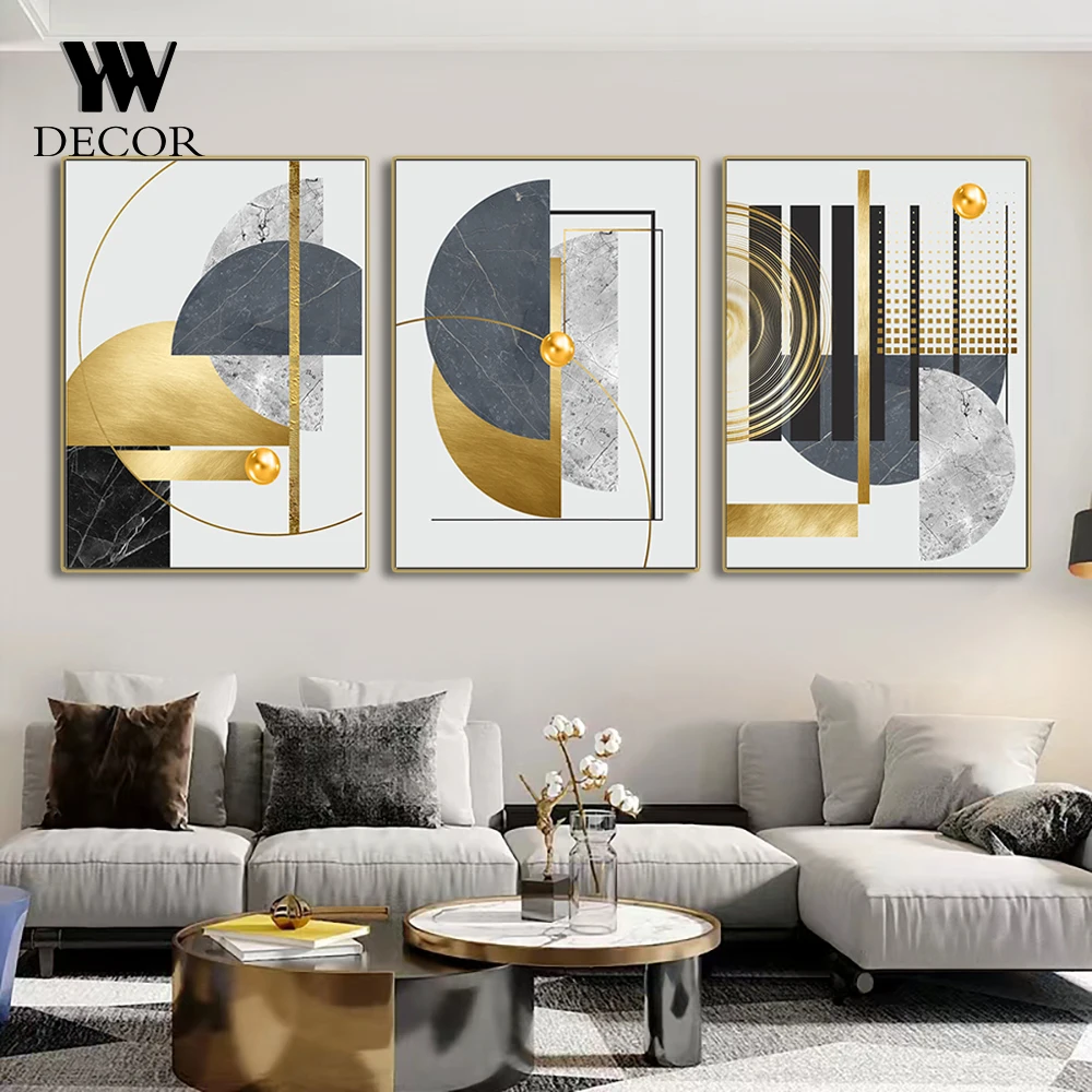 

Nordic Luxury Geometry Semicircle Art Wall Poster Golden Line Decor Art Canvas Painting For Living Room Home Wall Decoration