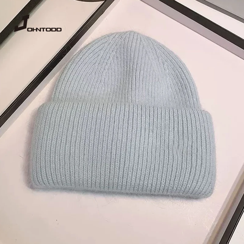 

Новинка, женские шапки, зимние плотные теплые вязаные шапки, однотонные мягкие шапочки из кроличьего меха с надписью, облегающие шапки