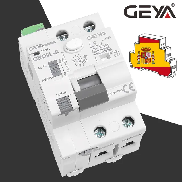 Geya grd9l-r rccb automatic self-reclosing device circuit breaker 2p 40a 30ma 100ma 300ma rcd smart breaker ac type