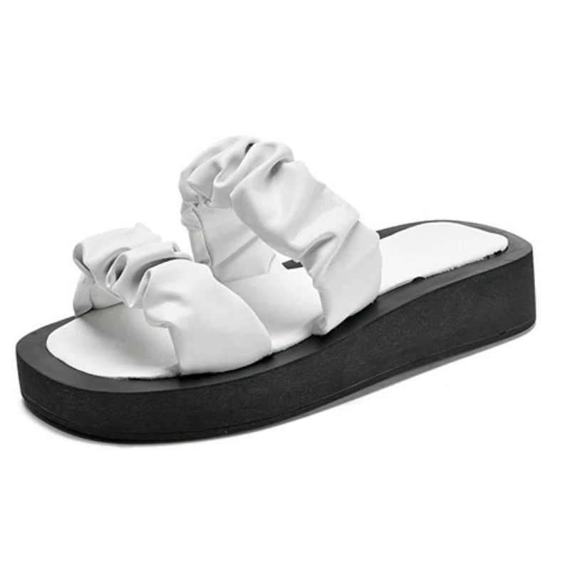 

2022 Summer Woman Slippers Comfortable Soft Pu Leather Open Toe Ladies Casual Outdoor Shoes Platform Slides Solid White Sandals