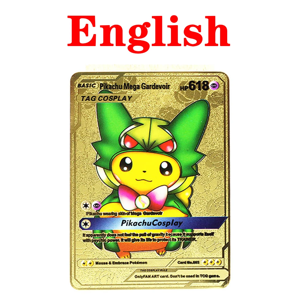 

Покемон металлические карты жесткие железные карты металлические Покемоны блестящие буквы Пикачу Mewtwo Charizard Vmax Золотая карта Игра коллекци...