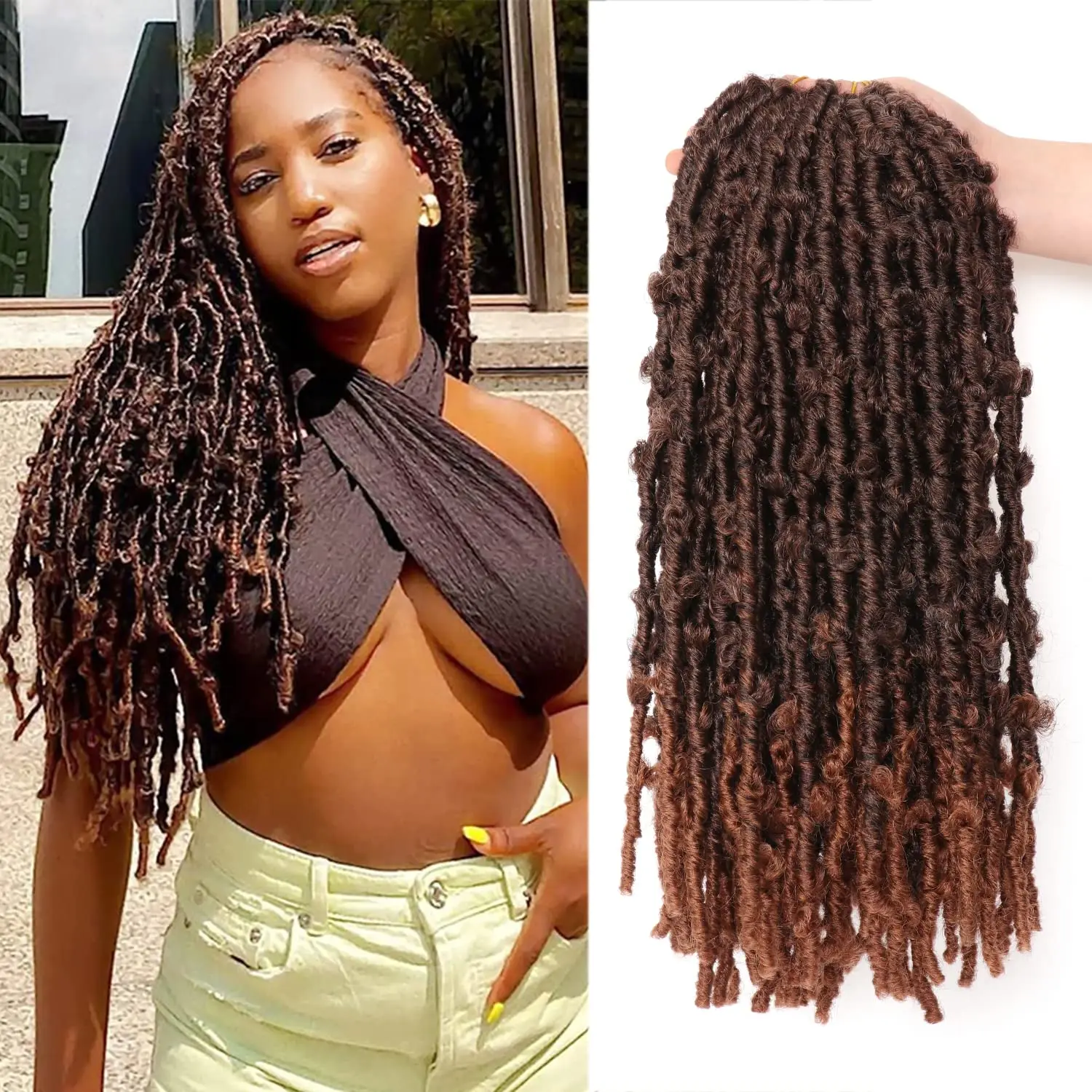 

24 inches Butterfly Locs Crochet Hair Dreadlocks meche Faux Locks Crochet Hair Braids Extensions Soft Locks Synthetic Hair