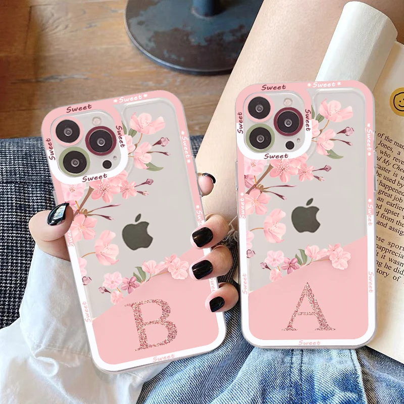 

Custom Cherry Blossom Flower A to Z Initial Alphabet Phone Case for iPhone 11 12 13 Mini Pro Max 14 Pro Max Case shell