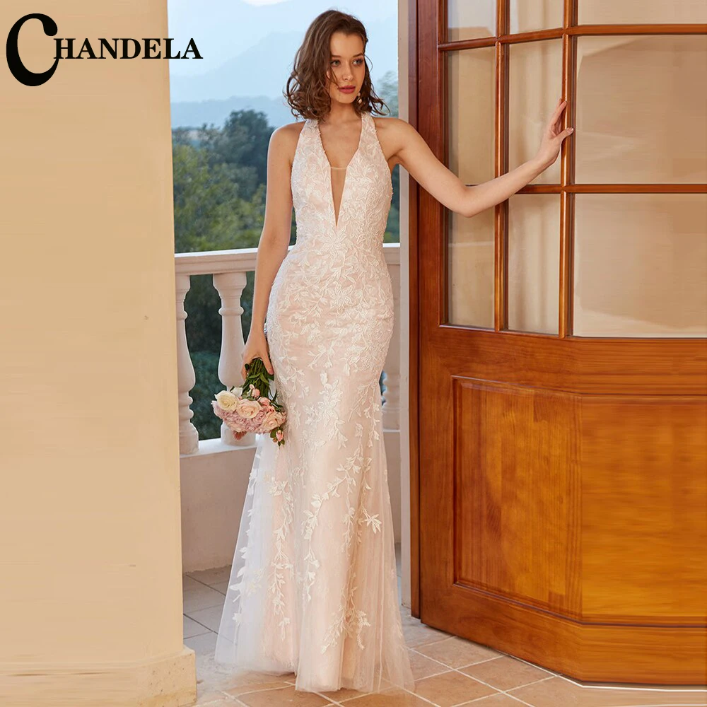 

CHANDELA Charming Mermaid Wedding Dresses Scoop Sleeveless Appliques Formal Bridal Gown Robe De Mariée For Women Custom Made