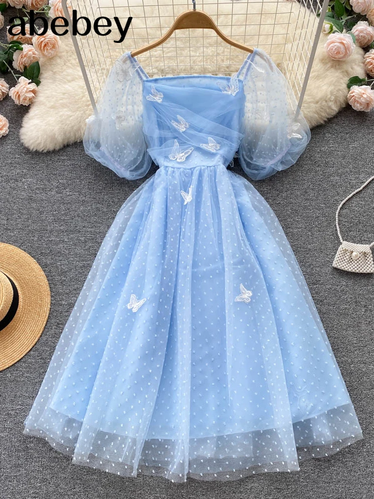 

Женские сетчатые платья с вышивкой 2022, привлекательные вечерние ские винтажные праздничные платья с квадратным вырезом и оборками, элегант...