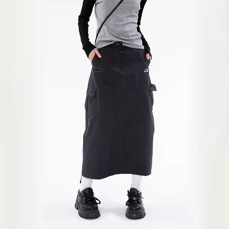 

Юбка-карго средней длины с разрезом, женская летняя облегающая трапециевидная юбка с завышенной талией, с карманами, винтажная уличная одежда на шнуровке, спортивный стиль, серого цвета, Y2K
