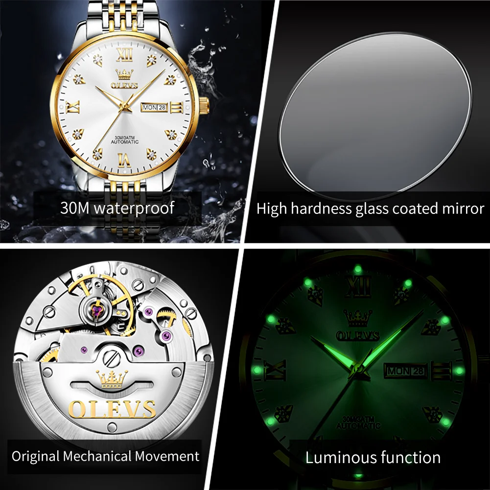OLEVS New Men Mechanical Wristwatches Stainless Steel Luxury Automatic Watch Waterproof Watches Luminous Hands Relogio Masculino enlarge