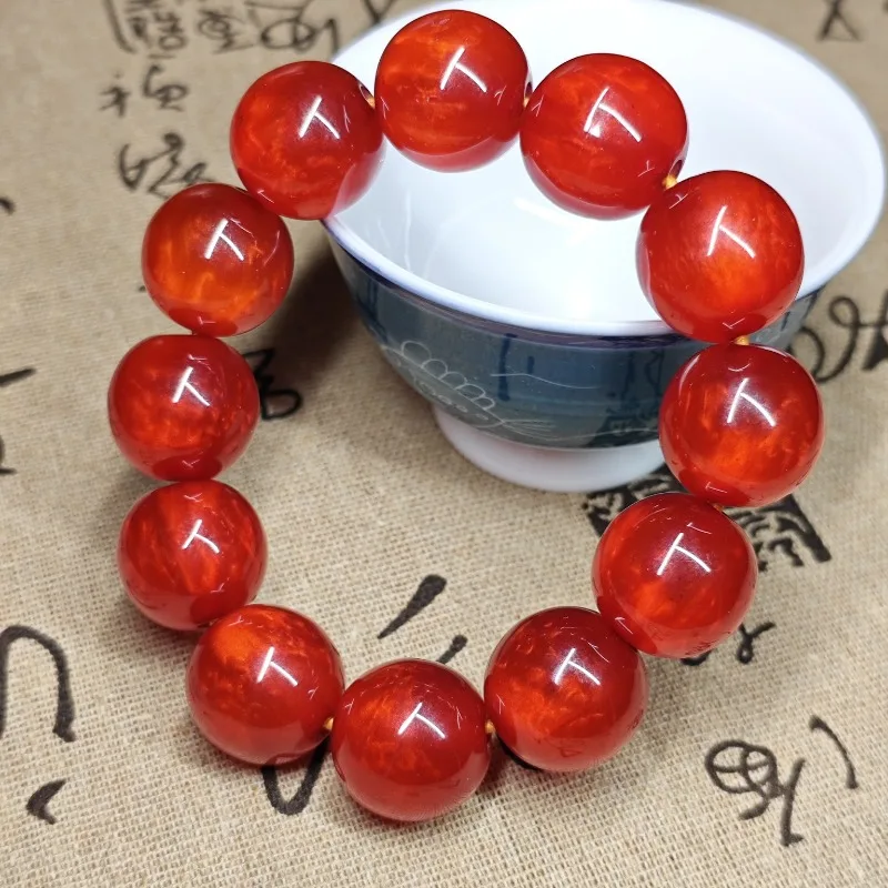 Огненно-красные смоляные круглые бусины эластичный браслет игрушка в этническом