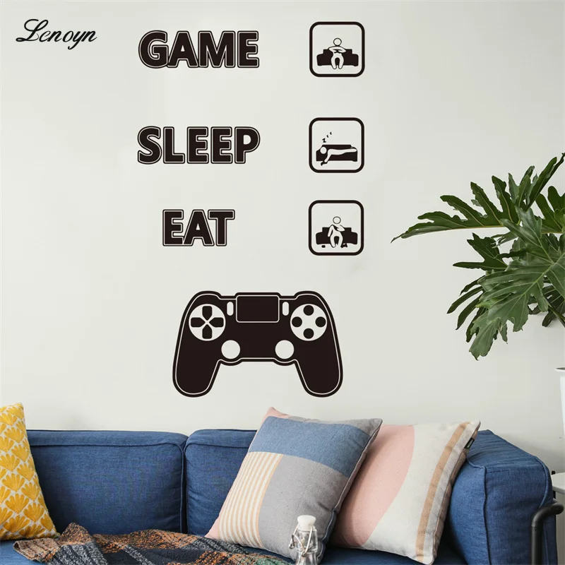Игровой коврик Lenoyn Eat Sleep, джойстик для развлечения, мультяшная Настенная Наклейка для гостиной, детской комнаты, фоновое украшение, плакат для декора