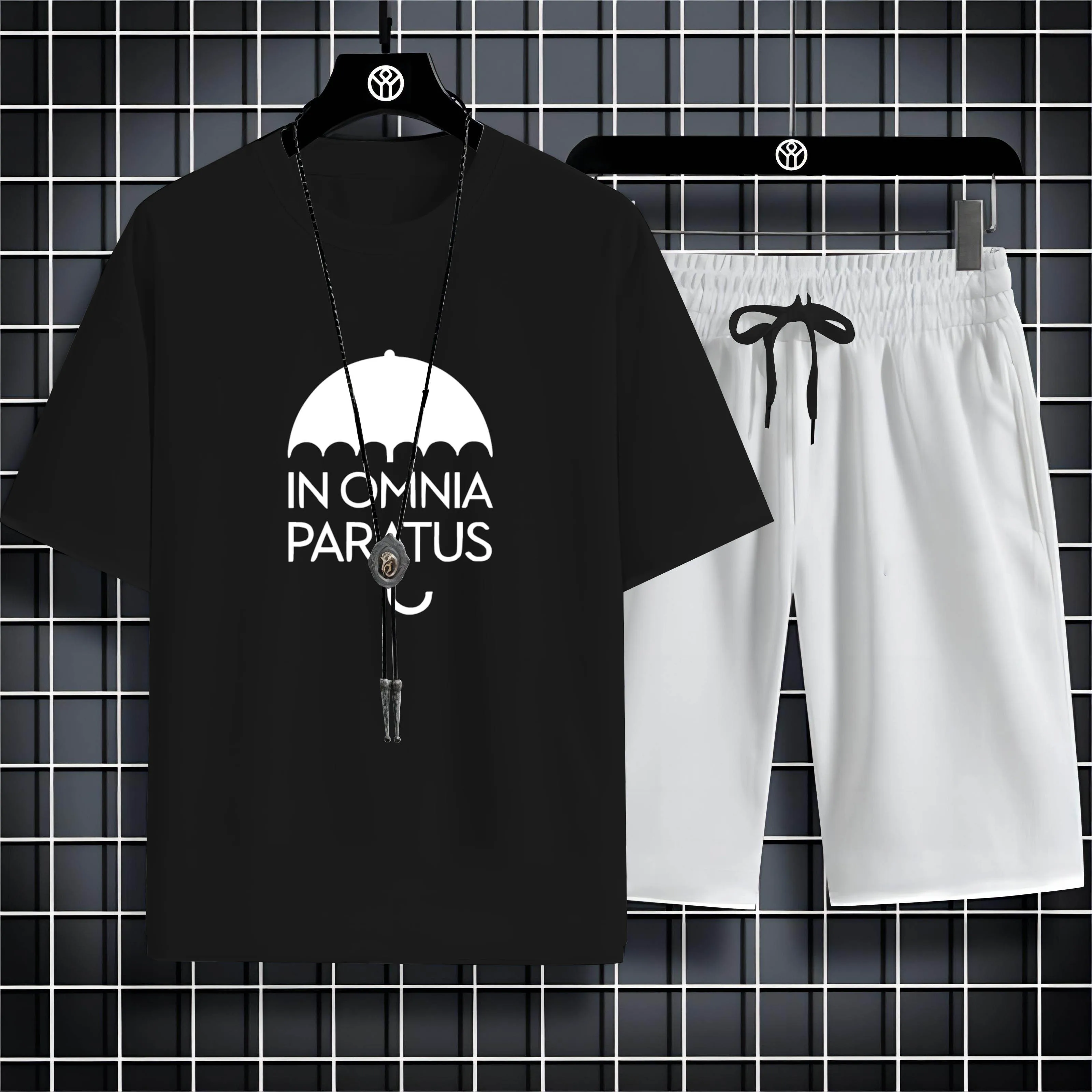 

Summer Fashion Outdoor Sports Style 2d Small Umbrella Print Men'S O-Collar Short-Sleeved T-Shirt Set Loose And Comfortable