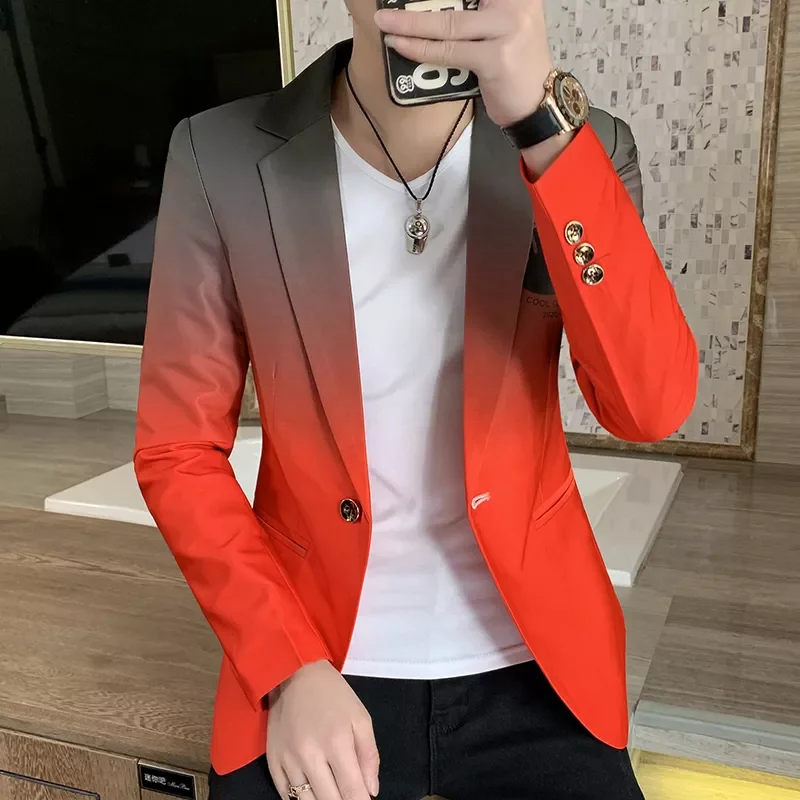 

Blazer men New Male Gradient suit jacket Masculino Korean Style slim fit Casual Men fashion trend dress jacket