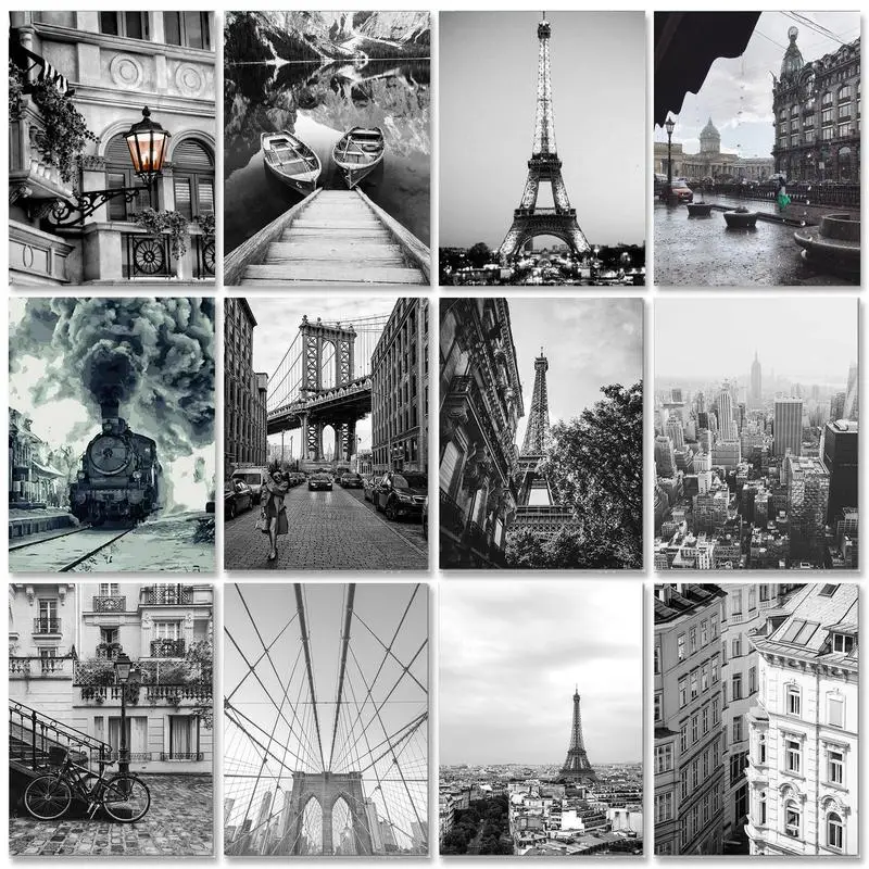 

RUOPOTY Frame Acrylic Painting By Numbers For Adults Handicrafts Black And White Landscape Coloring By Numbers For Home Decors