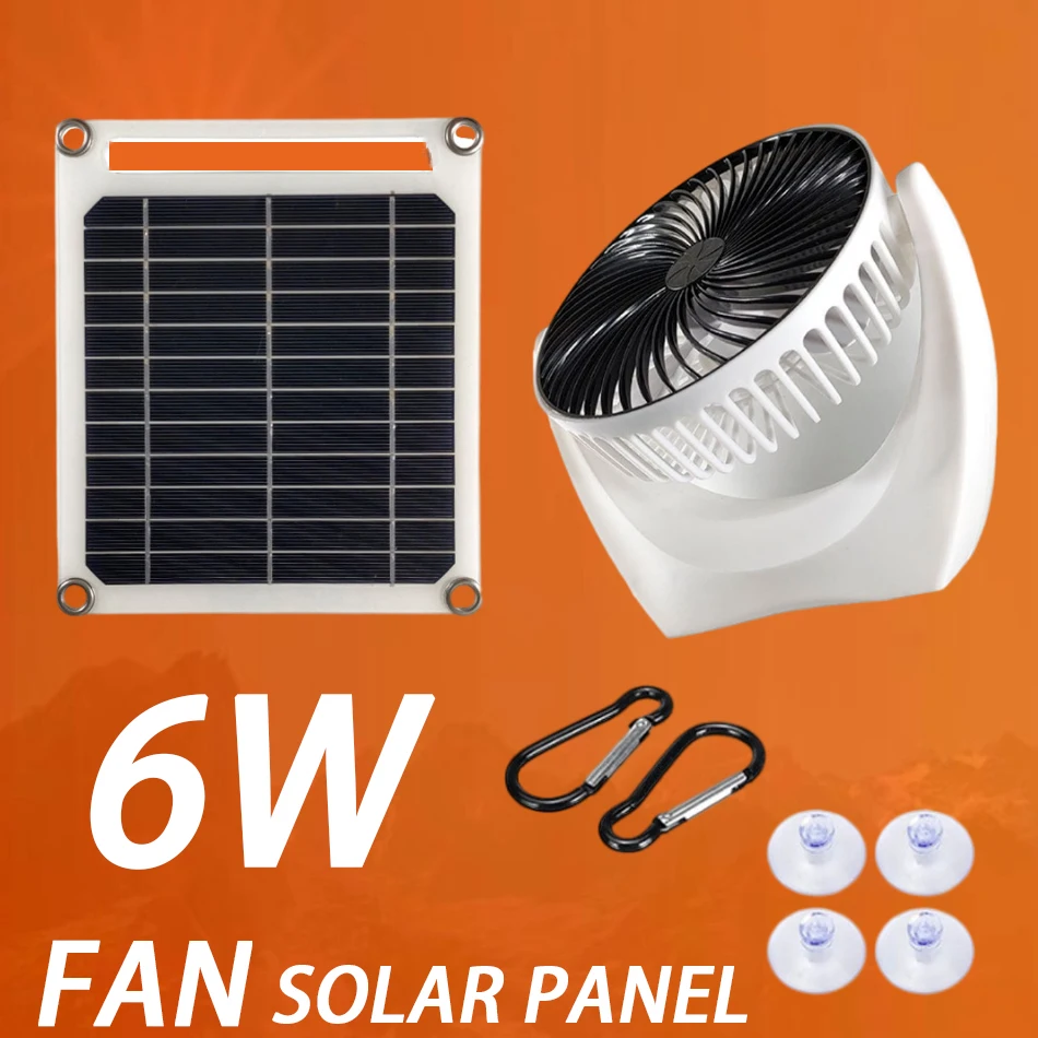 6W Solar Panel Fan Solar Multi-charger Fan Green Energy Exhaust Fan Outdoor Camping USB 5V Type-c 5V  DC5521 6V Solar Panel Fan