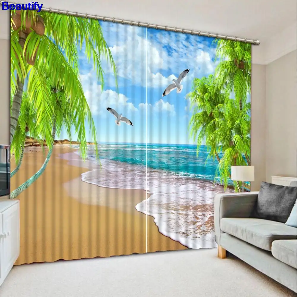 

Beautify Cool beach wave 3D Curtains For Living room Bedroom Window Modern Curtains Hotel Drapes