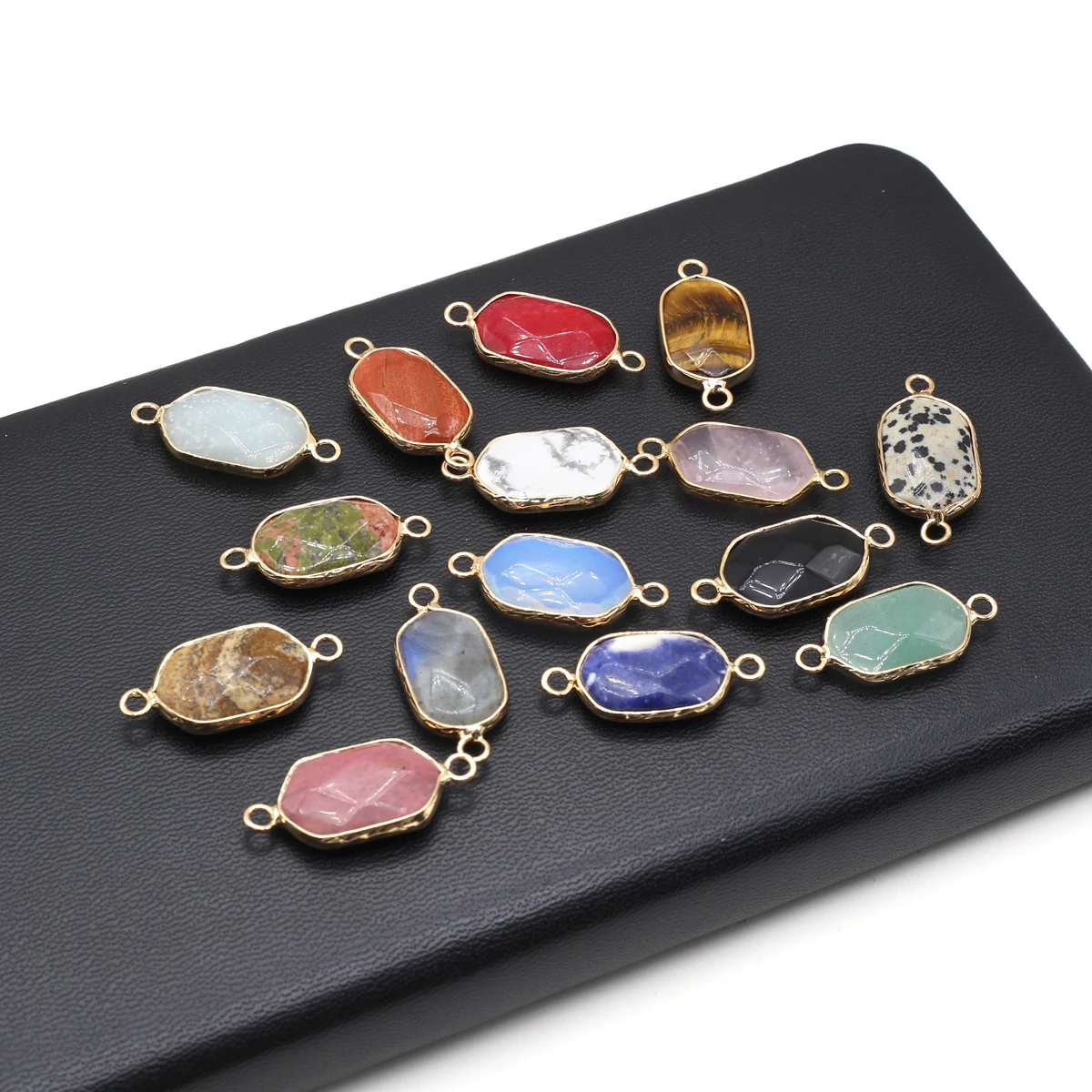 

2pcs Random Color Natural Stone Hexagonal Connector Charms for DIY Women Men Necklace Bracelets Jewelry Making Accessories