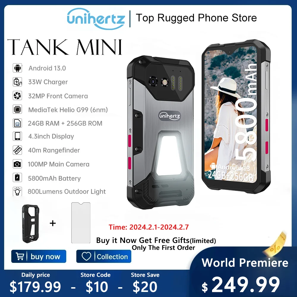 Смартфон Unihertz защищенный, 8849 дюйма, Android 13, 4,3 мА · ч, 24 + 5800 ГБ, Helio G99, 8 ядер, 256 МП, IP68 - ТОП 100 товаров марта