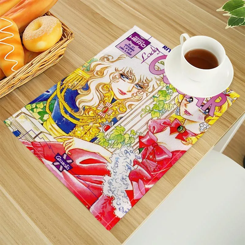 

New The Rose of Versailles 01 Print Linen Dining Table Mats Alphabet Kitchen Placemat 30X40cm Coasters Pads Bowl Cup Mat