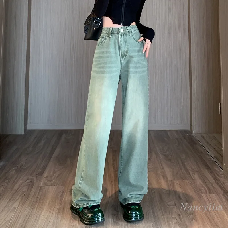 

High Waist Wide Leg Jeans Women's Autumn Clothing 2022 New Loose Straight Trousers Drape Mop Pants Femme