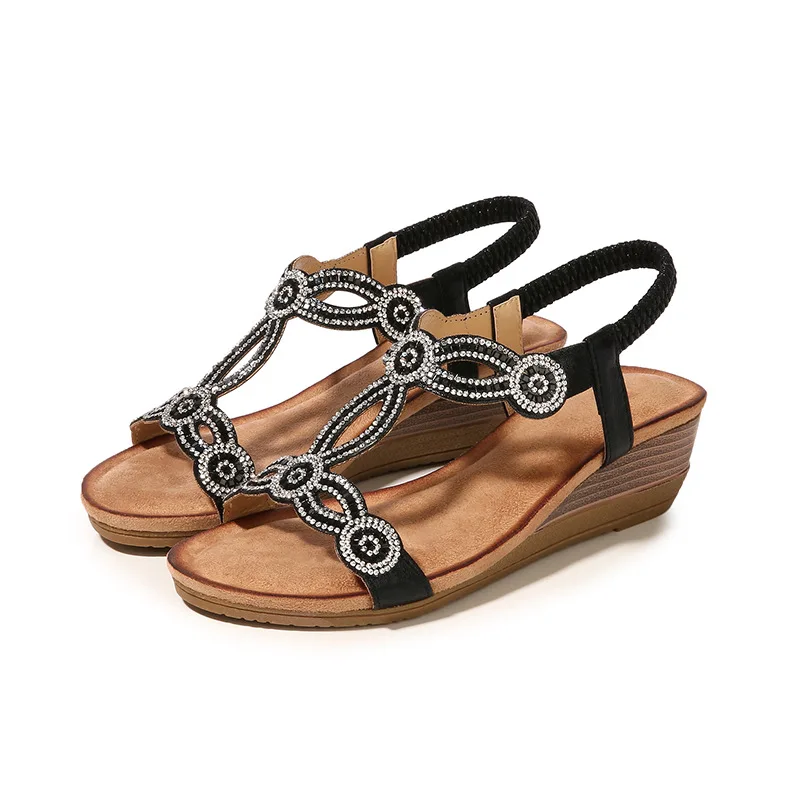 

2022 new retro ethnic style bohemian wedge sandals with rhinestones platform shoes Outdoor Fashion Beach Sandals plus size