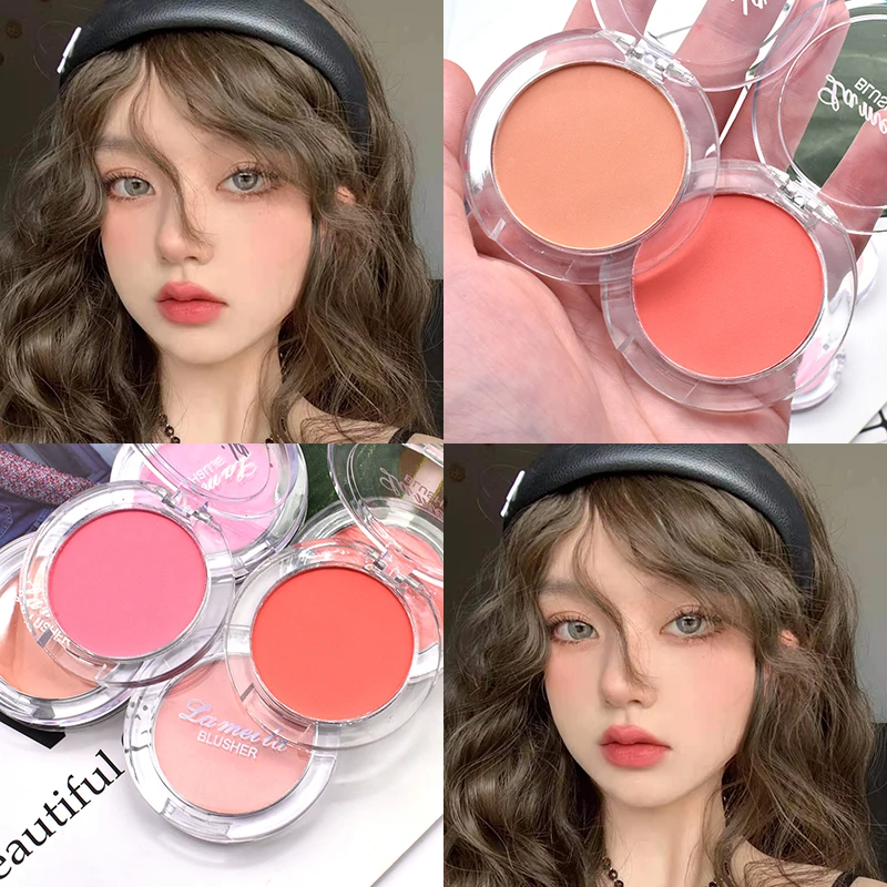Women Girls 6 Colors Single Blush Face Blush Palette Makeup Concealer Foundation Powder Waterproof Long Lasting Peach Red Blush