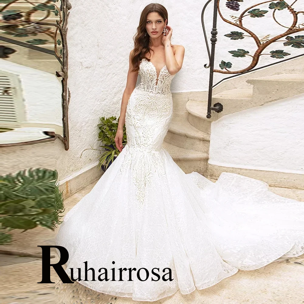 

Ruhair Bohemian Mermaid Sleeveless Wedding Dresses 2023 V-Neck For Women Appliques Lace Robe De Mariée Formal Brides Gown