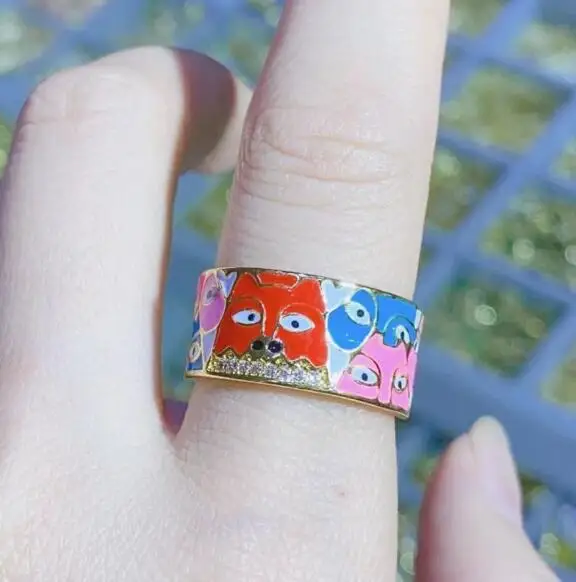 

Женское Открытое кольцо с эмалью, летнее кольцо с покрытием из 18-каратного золота, 1 шт.