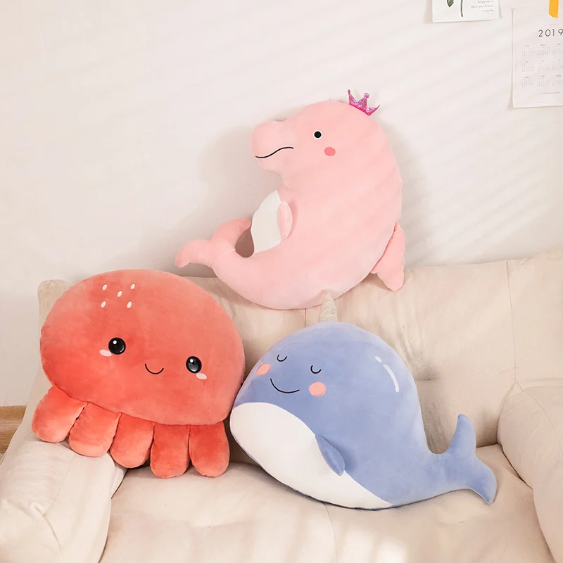 

45cm Super Soft Sea Animal Throw Pillow Stuffed Plush Ocean Octopus Dolphin Toys Home Sofa Cushion Baby Appease Doll Girls Gifts