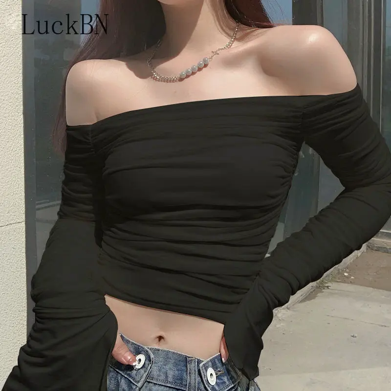 

Woman Long Sleeve Blusas Mesh Tops Corset Type with Puffy Sleeves Korean Blouse Pleated Sexy Shirt Femme Blusas Mujer De Moda