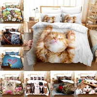lovely cat bedding sets funny animal pet duvet cover bedclothes for kids adult bedding gifts