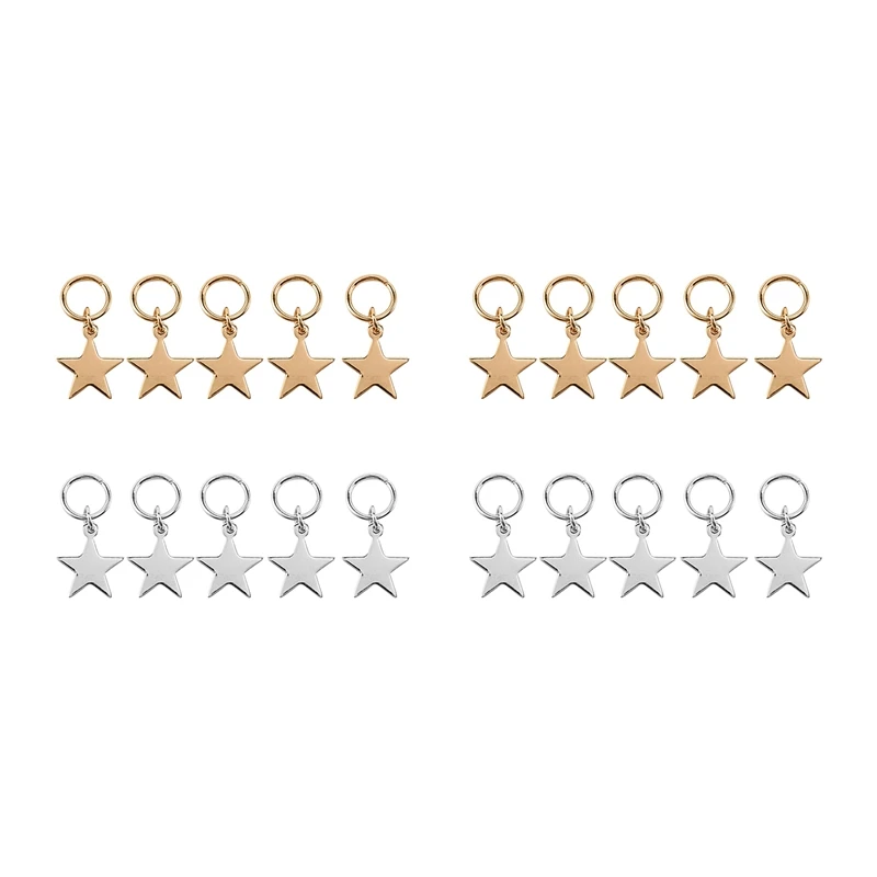 

20Pcs Lady Girls Cute Shiny Silver & Gold Star Hair Rings Braids Plaits Hair Clips Metal Cuffs Hair Decoration