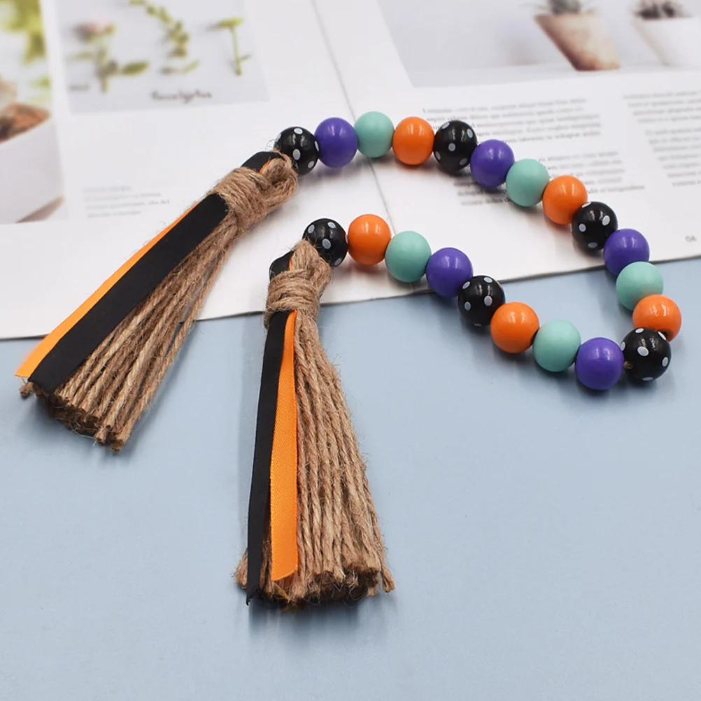 

Wooden Beads Simple Tassel Festival Wall Decor Rustic Beaded Hanging Garland Ornament Orange