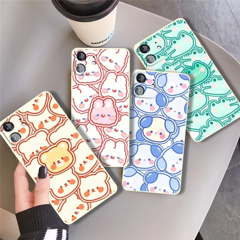 

Cute Animals Phone Case For iPhone 11 12 13 Pro Max Mini X XS XR 7 8 6 Plus SE 2020 Cartoon Cats Dog Bear Soft Silicone Cover