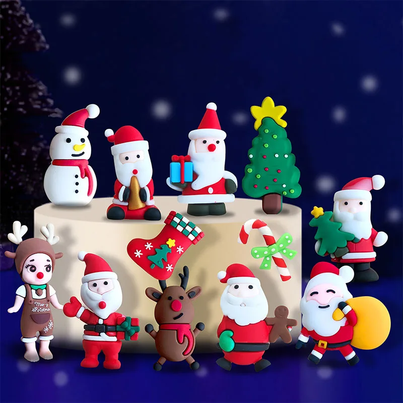 

Christmas Caketopper Cute Crtoon Santa Claus Elk Christmas Gift Socks Xmas Tree Merrt Christmas Cake Decor Kids Favor