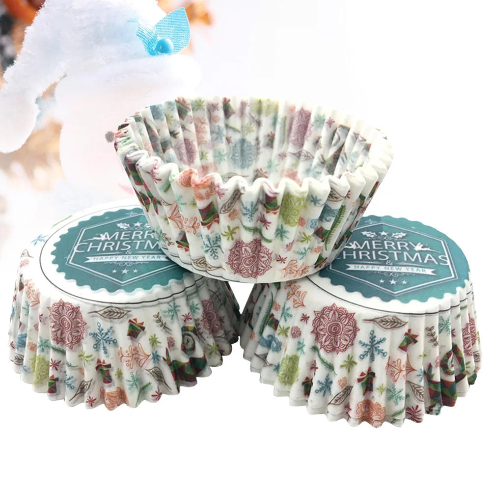 

100PCS Decorative Printing Xmas Cupcake Wrappers Cupcake Liners for Kitchen Bakery Home