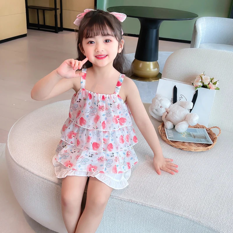 Летний костюм на подтяжках для девочек новинка 2022 недорогие детские шорты модные