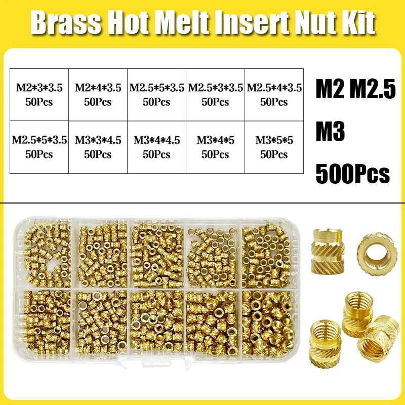 

Латунные термоплавкие вставки-гайки для 3D печати M2 M2.5 M3 M4 M5 M6