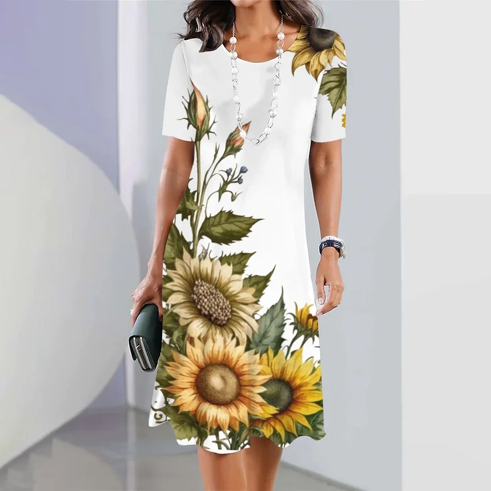Новые женские платья с принтом подсолнечника женское элегантное свободное