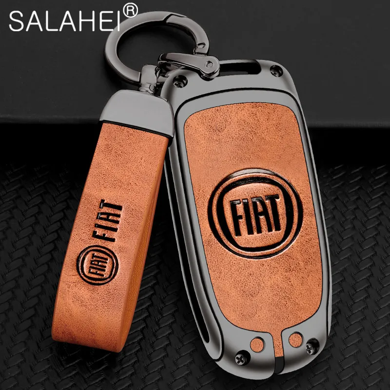 

Metal&Leather Car Smart Remote Key Cover Case Holder Bag Shell Protector For Fiat Freemont 2018 2019 Keychain Interior Accessory