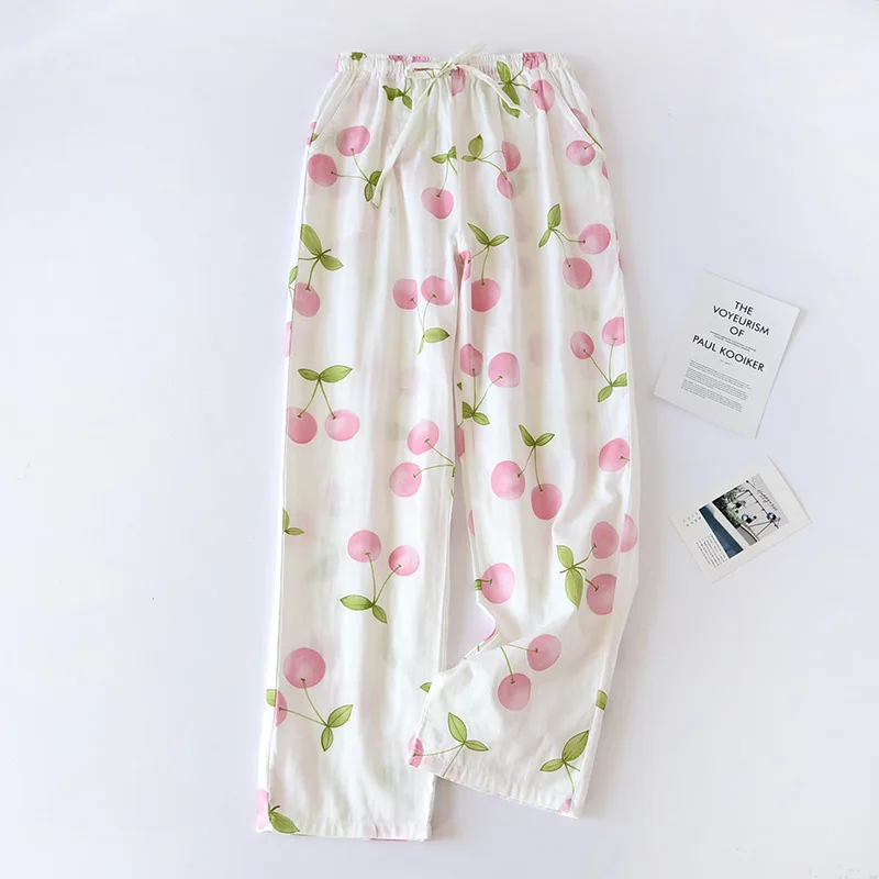 New Ladies 100% Gauze Cotton Sleep Bottom Flower Women Printed Large Size Loose Pants Fresh Style Female Homewear Pants