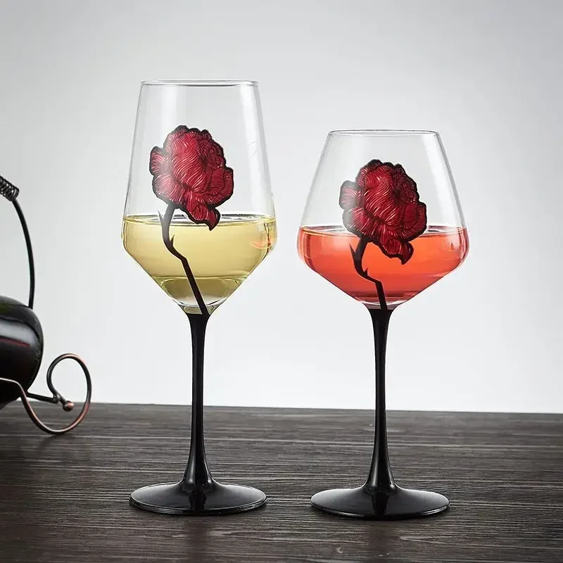 1pcs Hand Drawn Red Rose Patterned Cup Wedding Wine Champagne Glass Valentine's Day Pattern