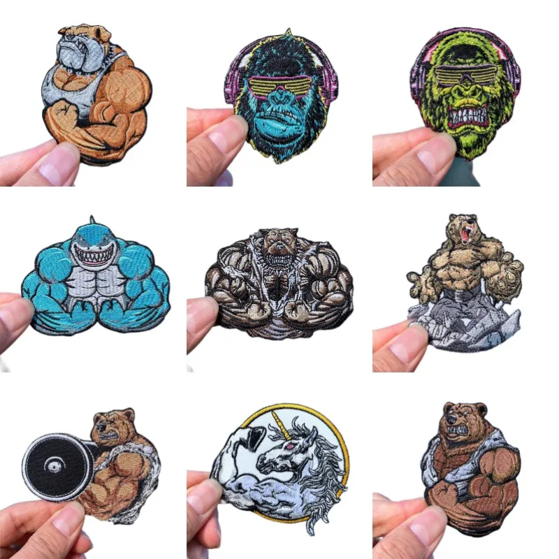 Ferocious Animal Shark DIY Fusible Patches Clothing Iron On Embroidered Patch For Clothe Fitness Muscles Bear Sticker ​On Jacket