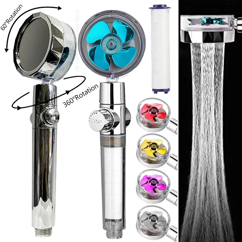 Shower Head High Pressure Water Saving 360° Rotating Turbo Fan Rainfall Handheld Shower Turbocharged Spray Nozzle Bath Accessory